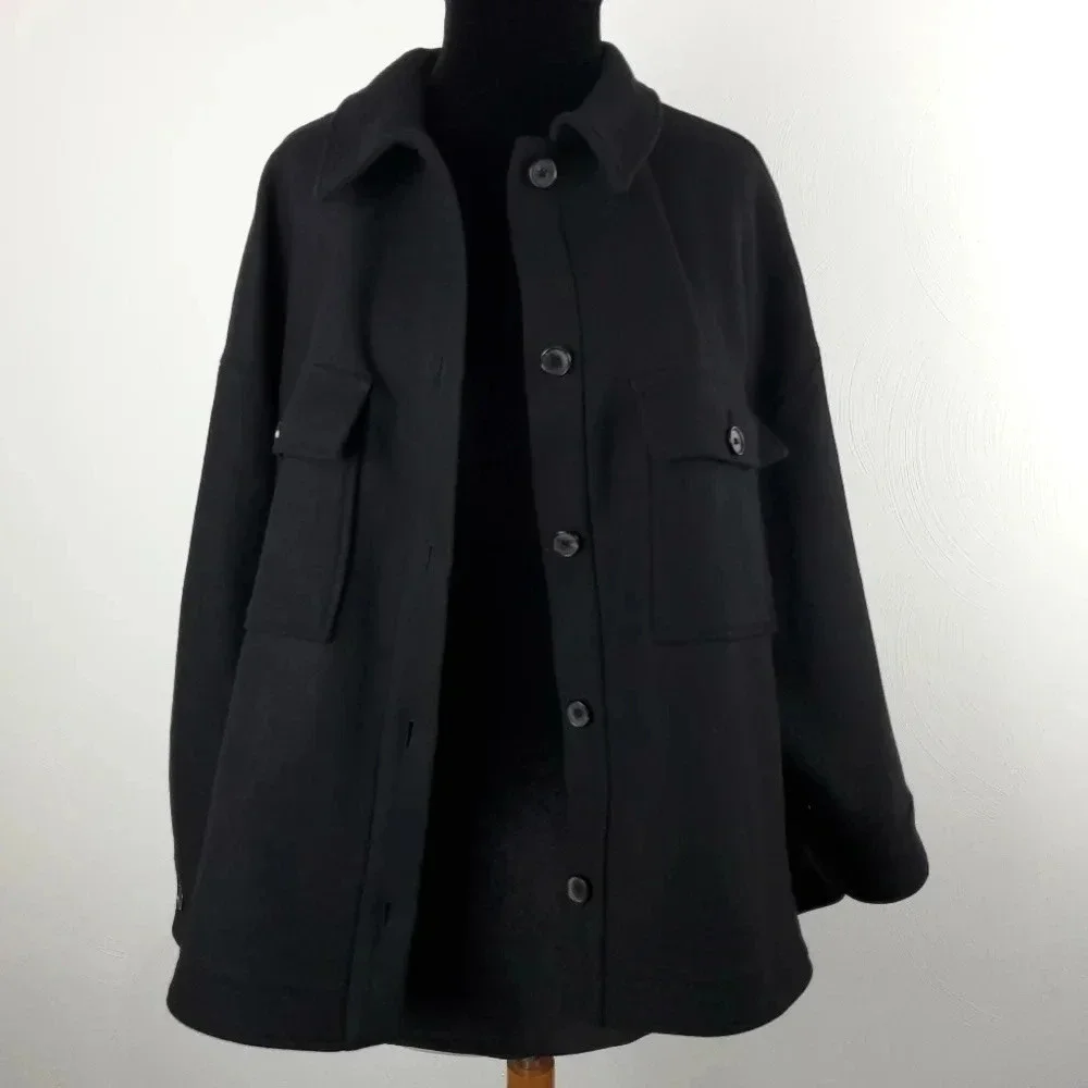 Zara Manteco Wool Black Oversized Shacket Size L